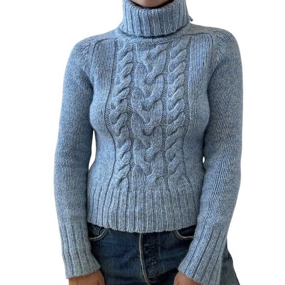Vintage Y2K Express Blue Angora Ribbed Fluffy Fuzzy Soft Turtleneck Sweater Sz M - Picture 3 of 8